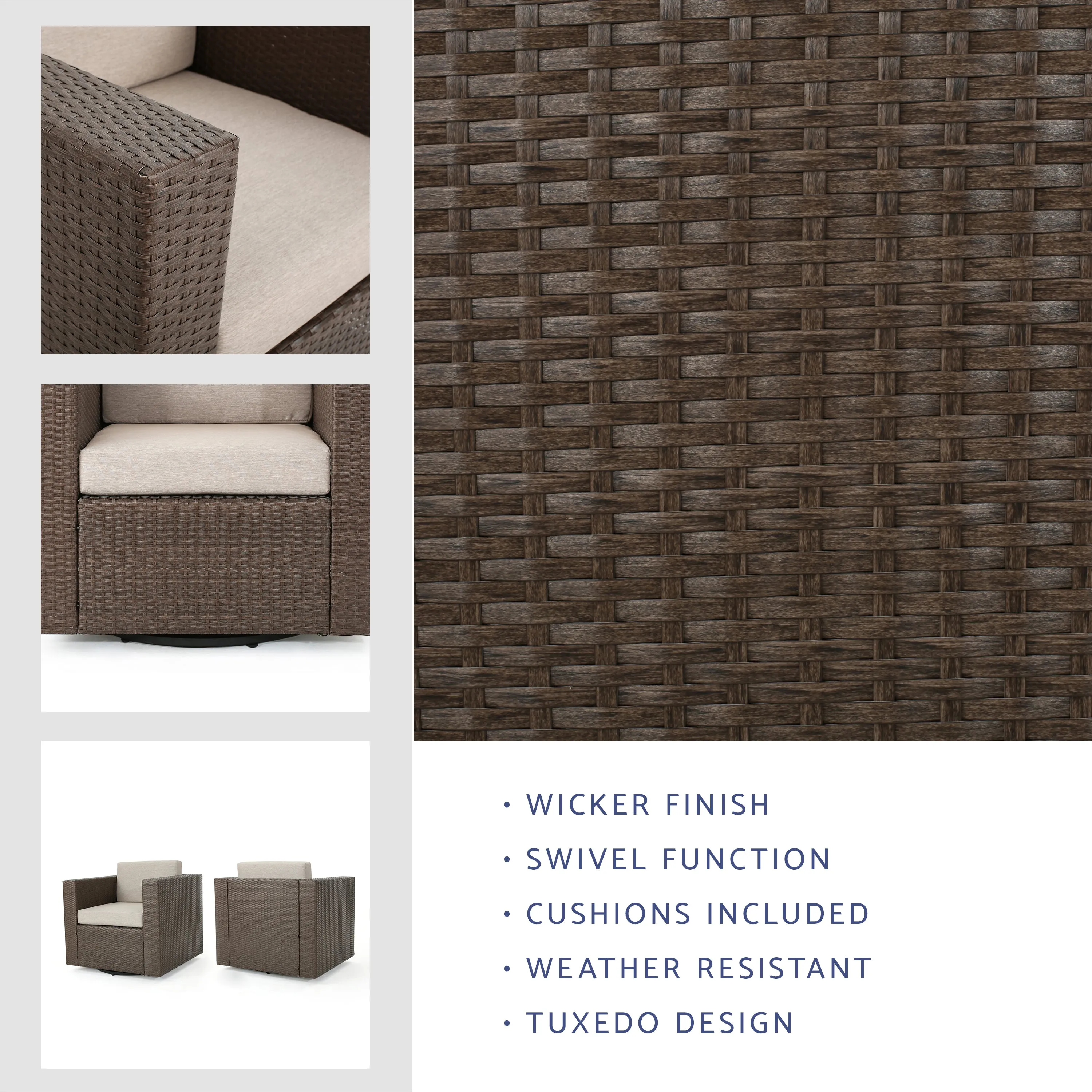 Venice Outdoor Wicker Swivel Club Chairs with Cushions