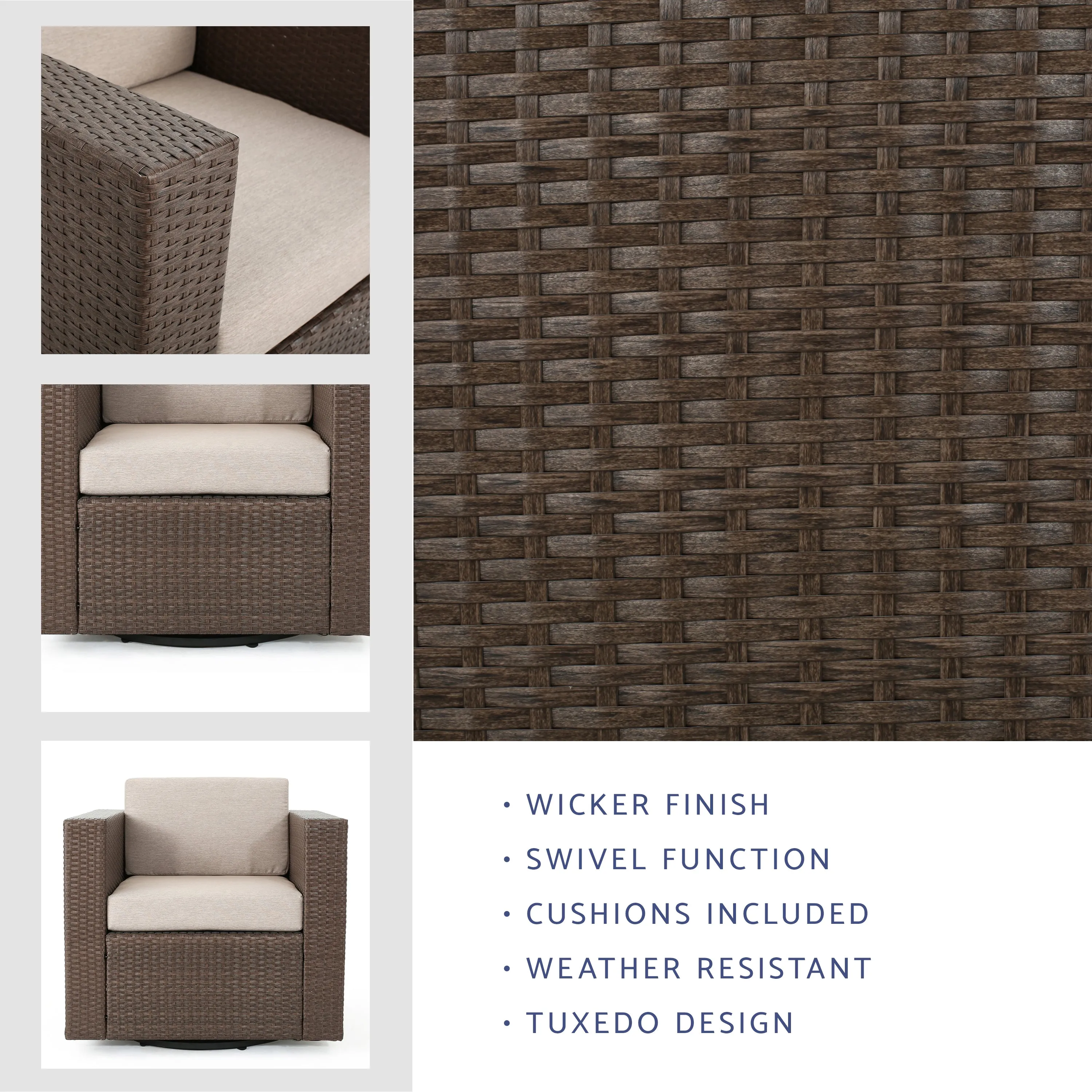 Venice Outdoor Wicker Swivel Club Chairs with Cushions