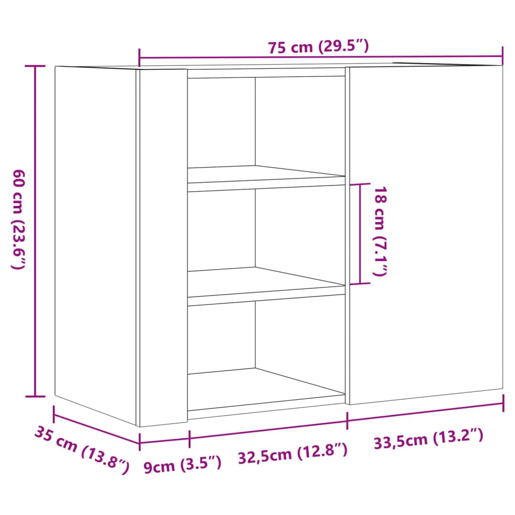 Wall Cabinet Brown Oak 75x35x60 cm Engineered Wood