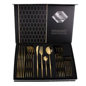 Wedding 24 Pcs Gold Flatware Sets-طقم أدوات مائدة