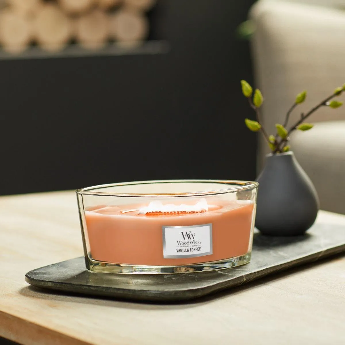 WoodWick Vanilla Toffee Candle Crackles As It Burns Ellipse Hearthwick
