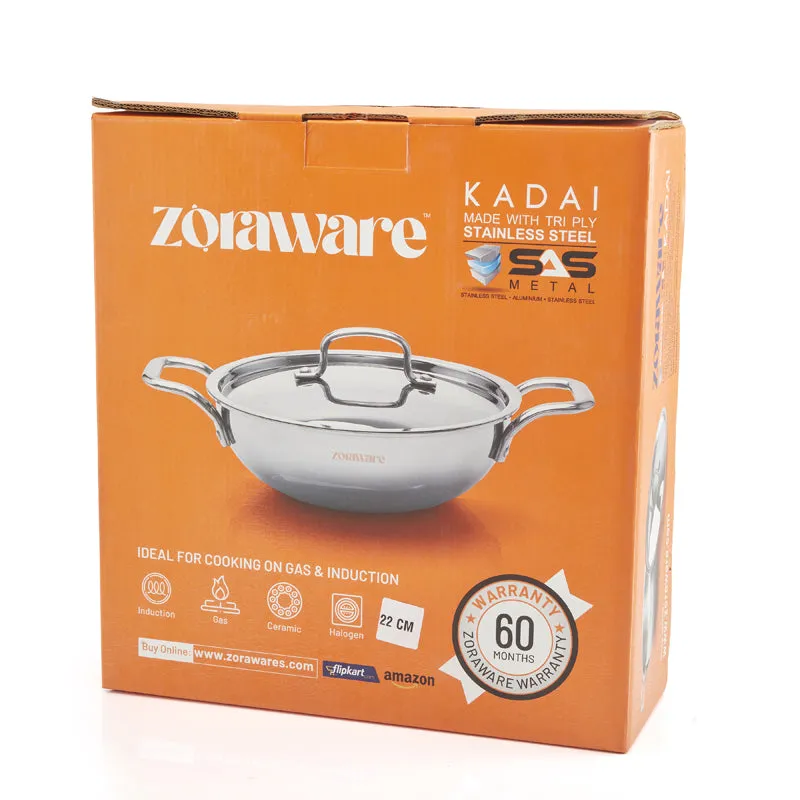 Zoraware Induction Safe Kadhai With Lid - 1600 Ml/8.6 Inches